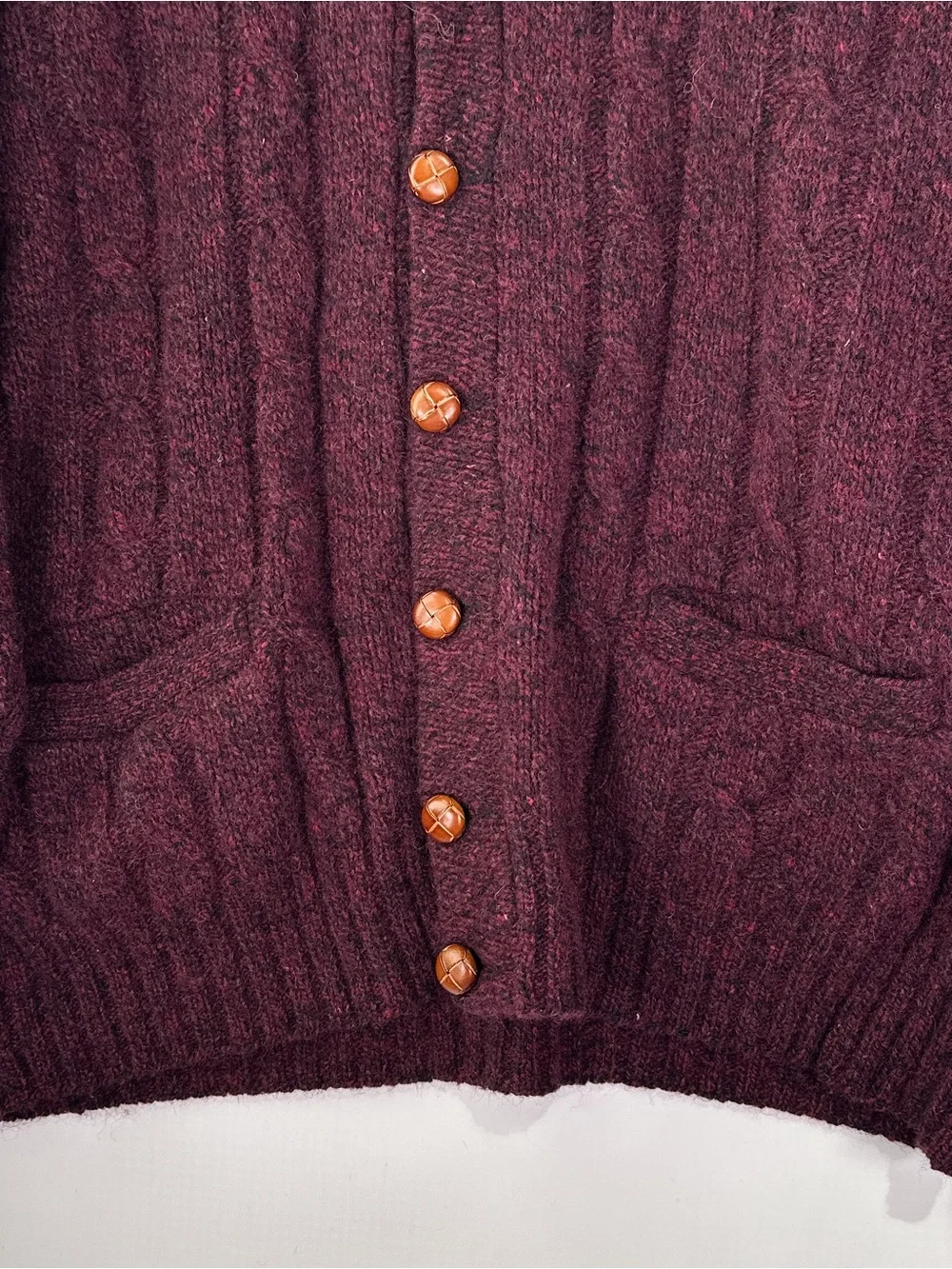 Eddie Bauer Vintage Shawl Collar Cable Knit Wool Cardigan Burgundy XL